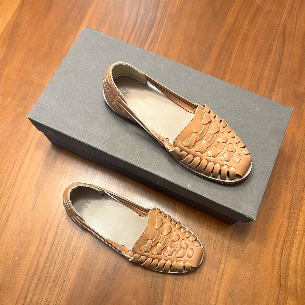 Tan Leather Loafers with Woven Detail - Picture 2 of 5